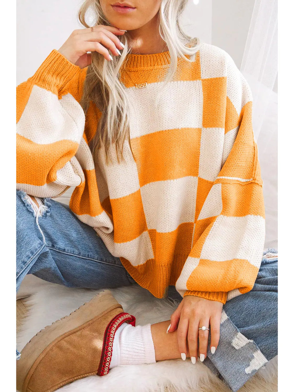 Orange You Cozy Checkered Sweater