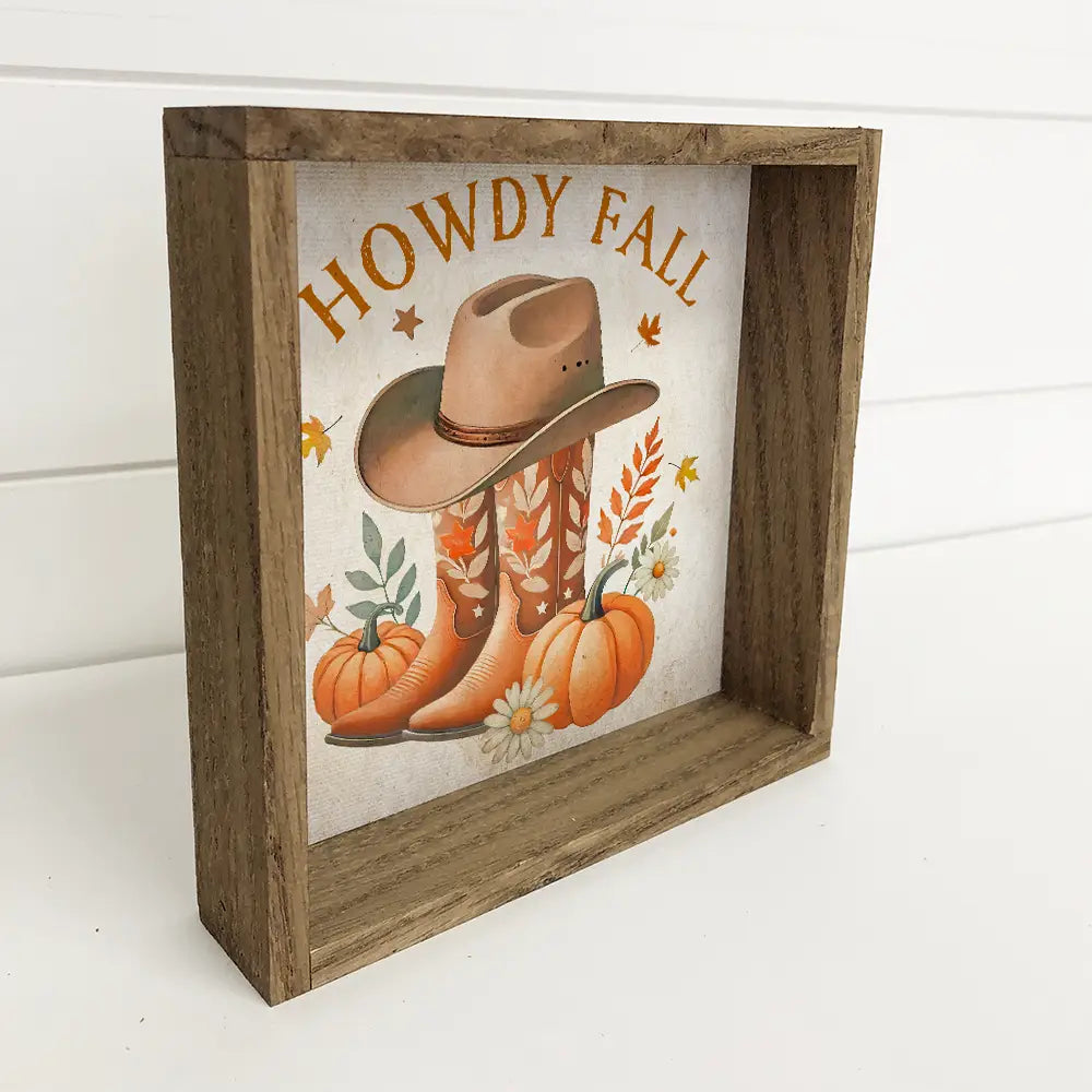 Howdy Fall Cowboy Boots Framed Canvas Art