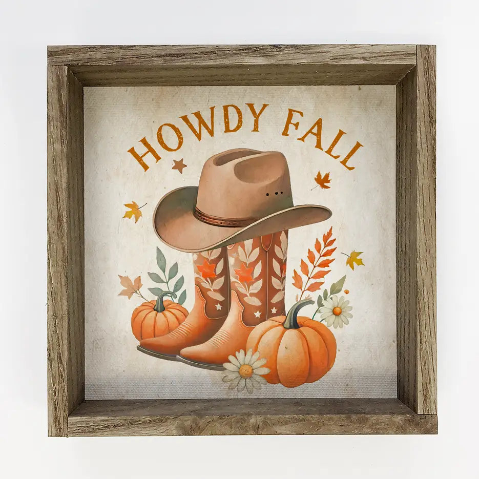 Howdy Fall Cowboy Boots Framed Canvas Art
