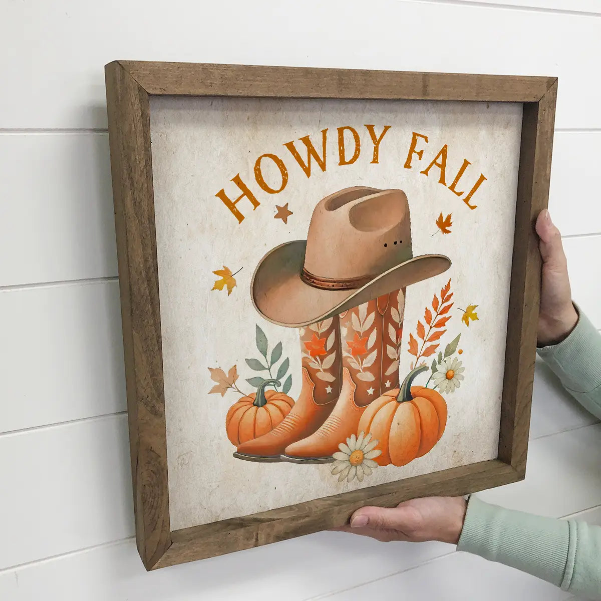 Howdy Fall Cowboy Boots Framed Canvas Art