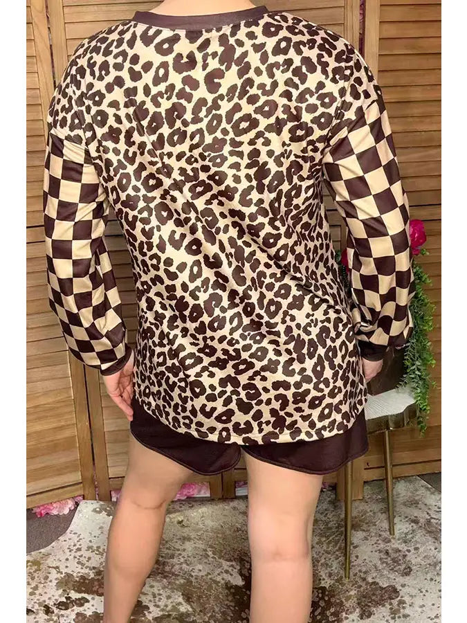 Western Leopard &amp; Checkered Shorts Set