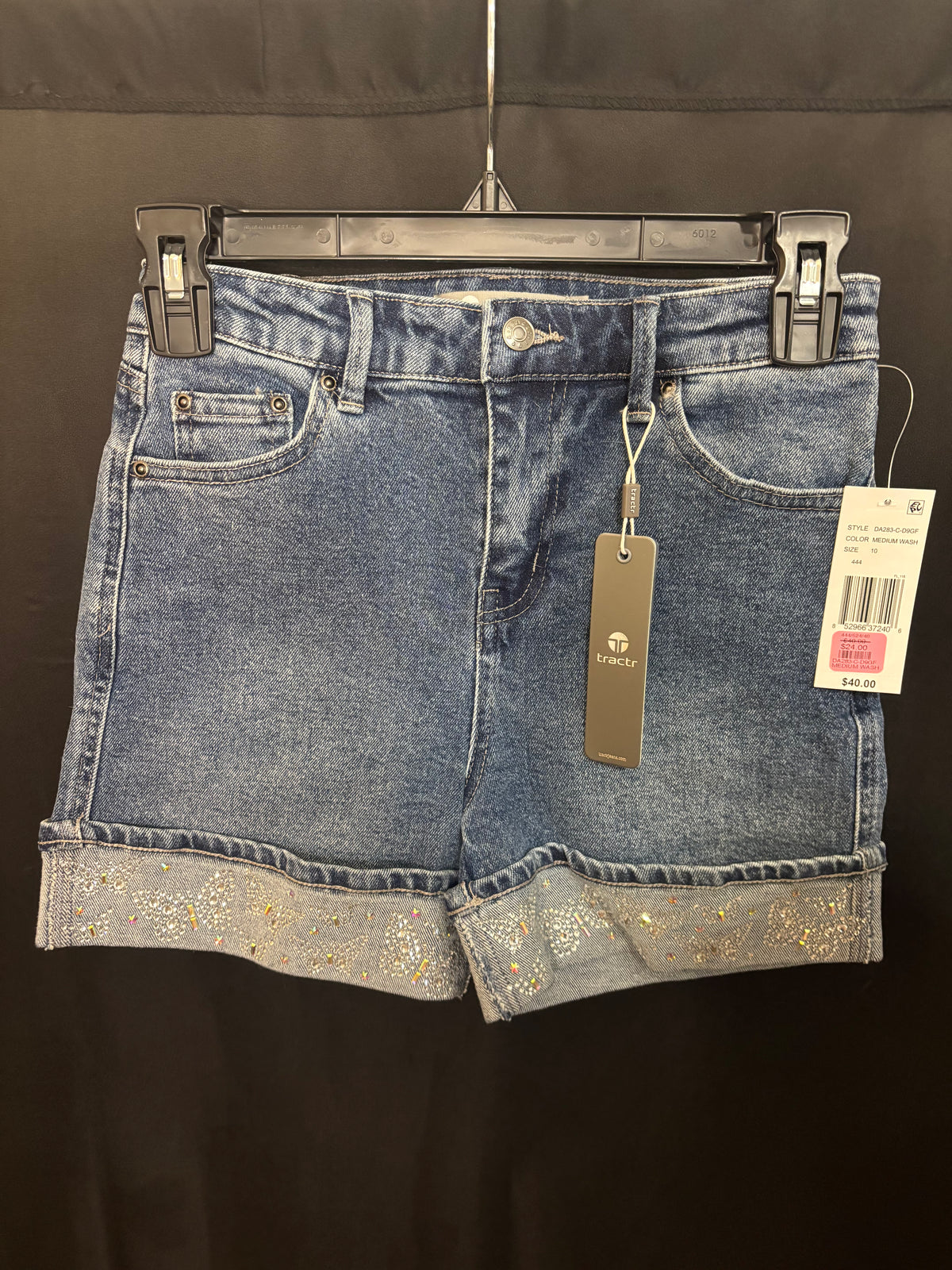 Resale - Tractr Rhinestone Butterfly Cuff Denim Shorts – Youth 10 – NWT