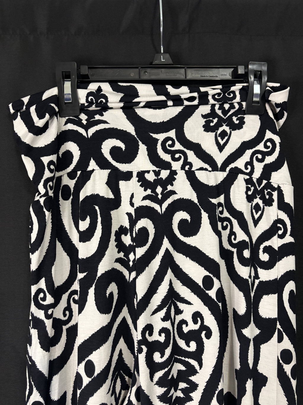 Resale - Bellamie Wide-Waistband Pants — Black & Ivory Ikat — XL Tall