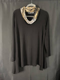Resale - Susan Graver Top with Attached Leopard Scarf — Charcoal Brown — Size L