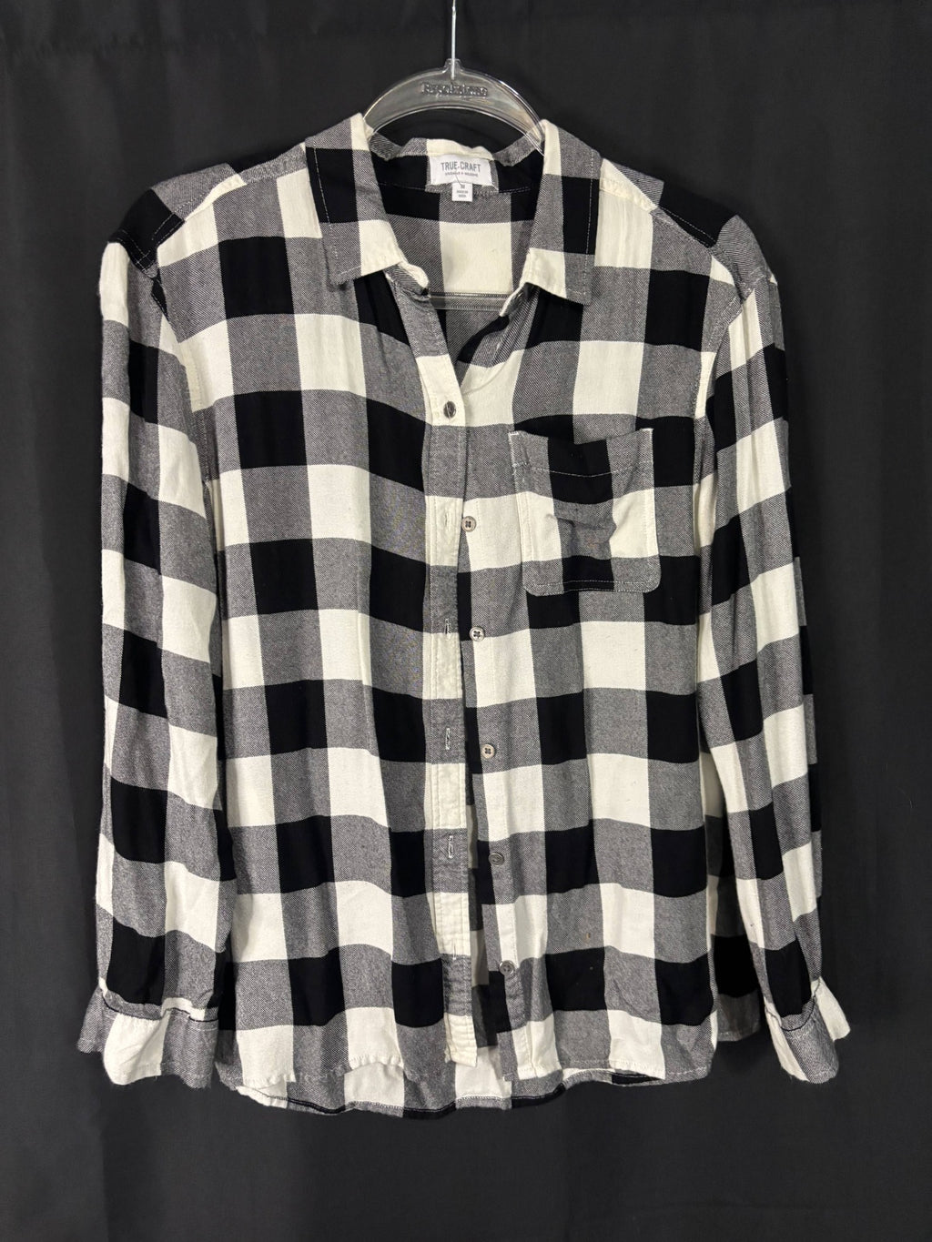 Resale - True Craft Buffalo Check Flannel Shirt — Black & White — Medium