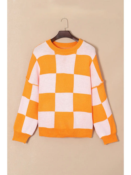Orange You Cozy Checkered Sweater