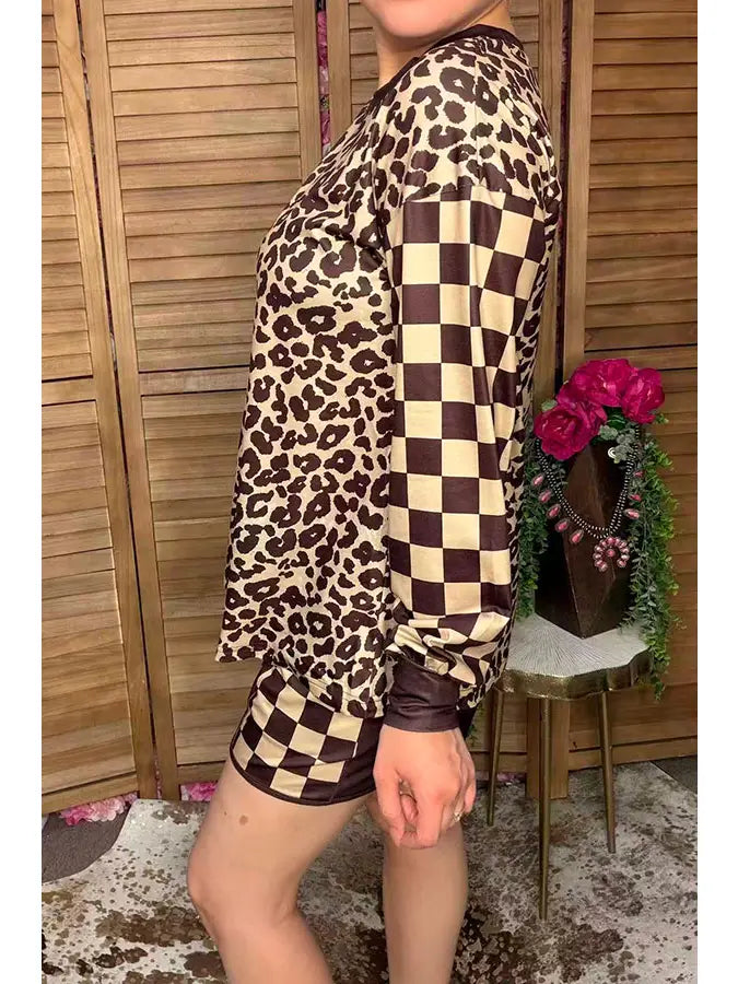 Western Leopard &amp; Checkered Shorts Set