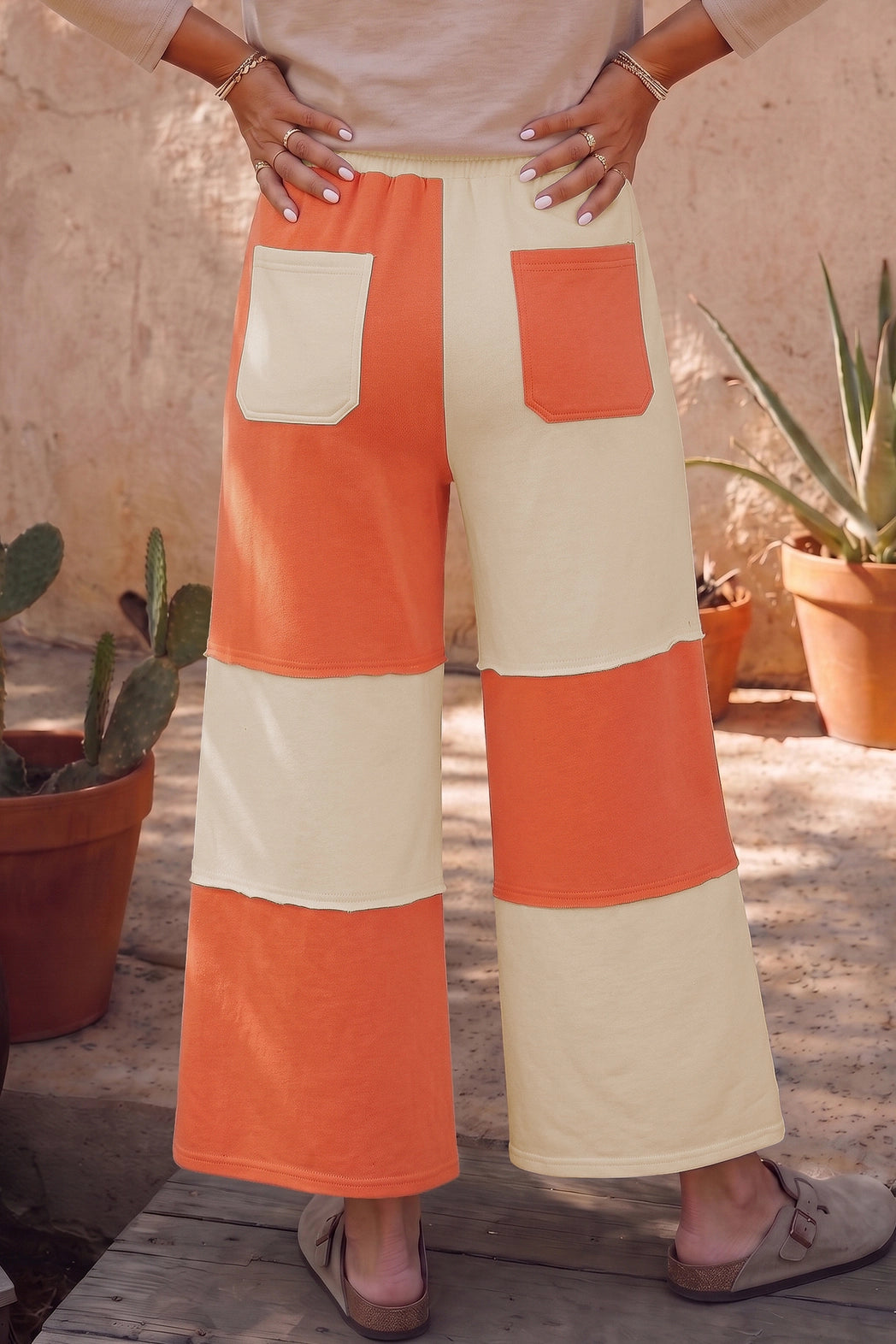 Piece by Piece Patchwork Pants – Orange/Cream